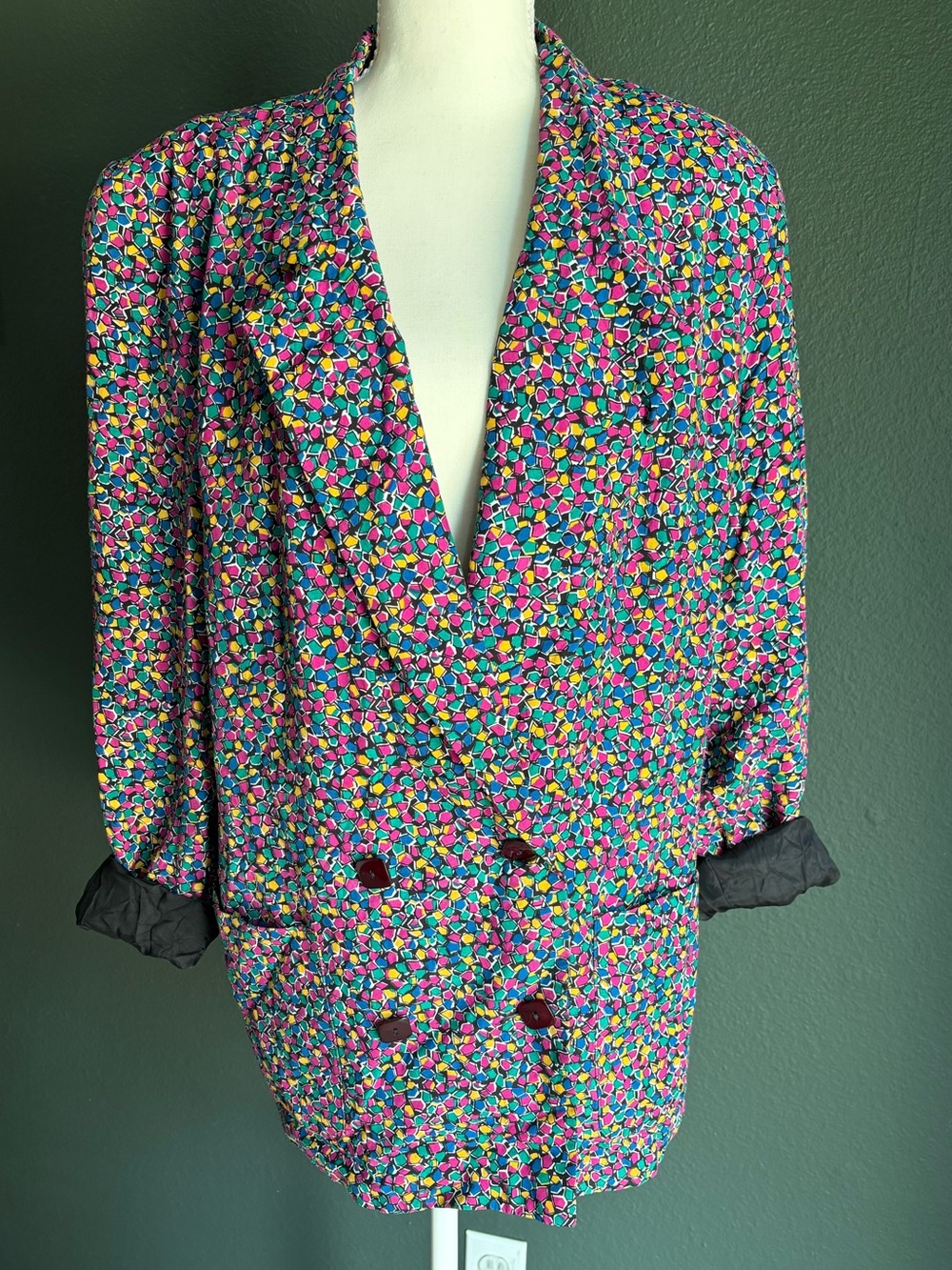 Vintage Weathervane Abstract Confetti Print Double Breasted Blazer Jacket USA